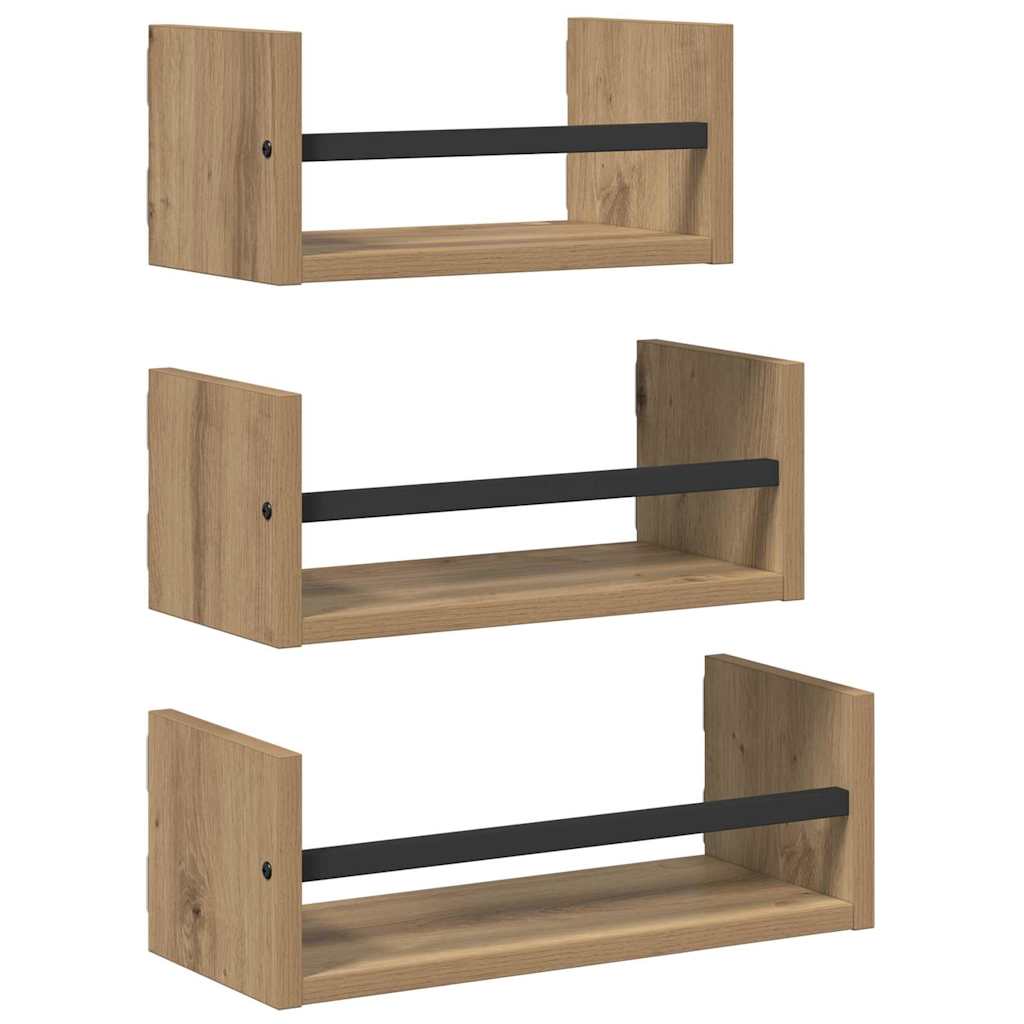 Wandregal-Set 3 stk. Artisan-Eiche 40x16x14cm Holzwerkstoff