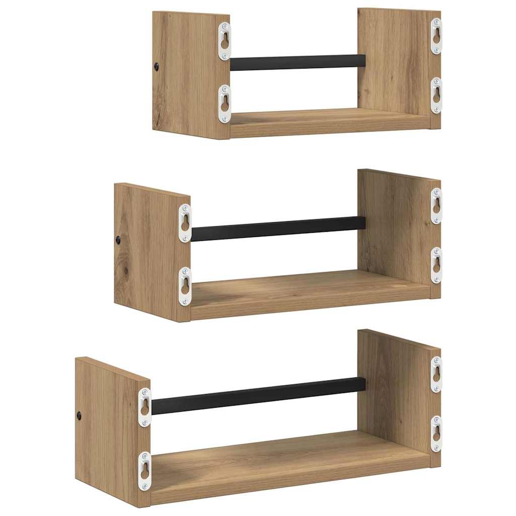 Wandregal-Set 3 stk. Artisan-Eiche 40x16x14cm Holzwerkstoff
