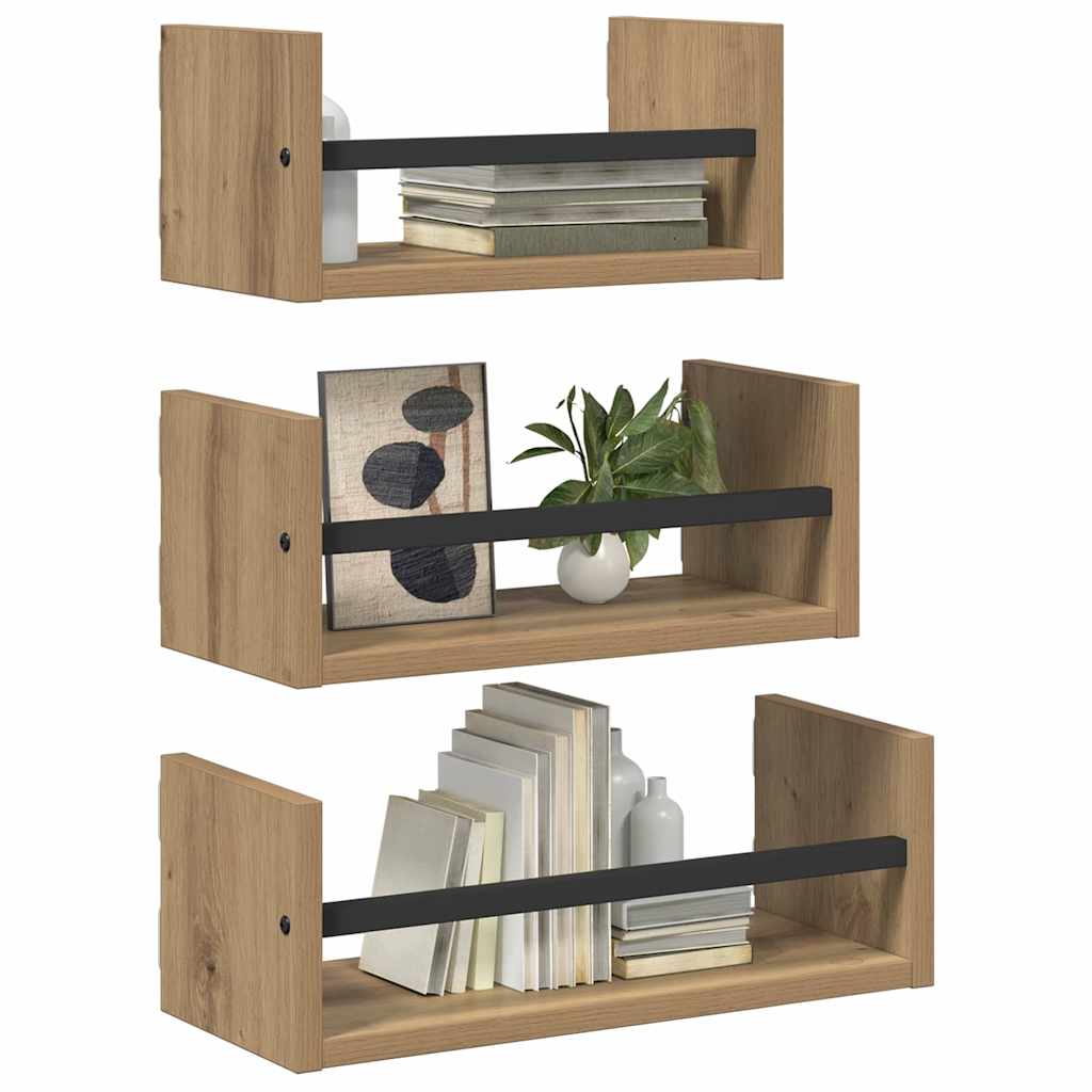 Wandregal-Set 3 stk. Artisan-Eiche 40x16x14cm Holzwerkstoff