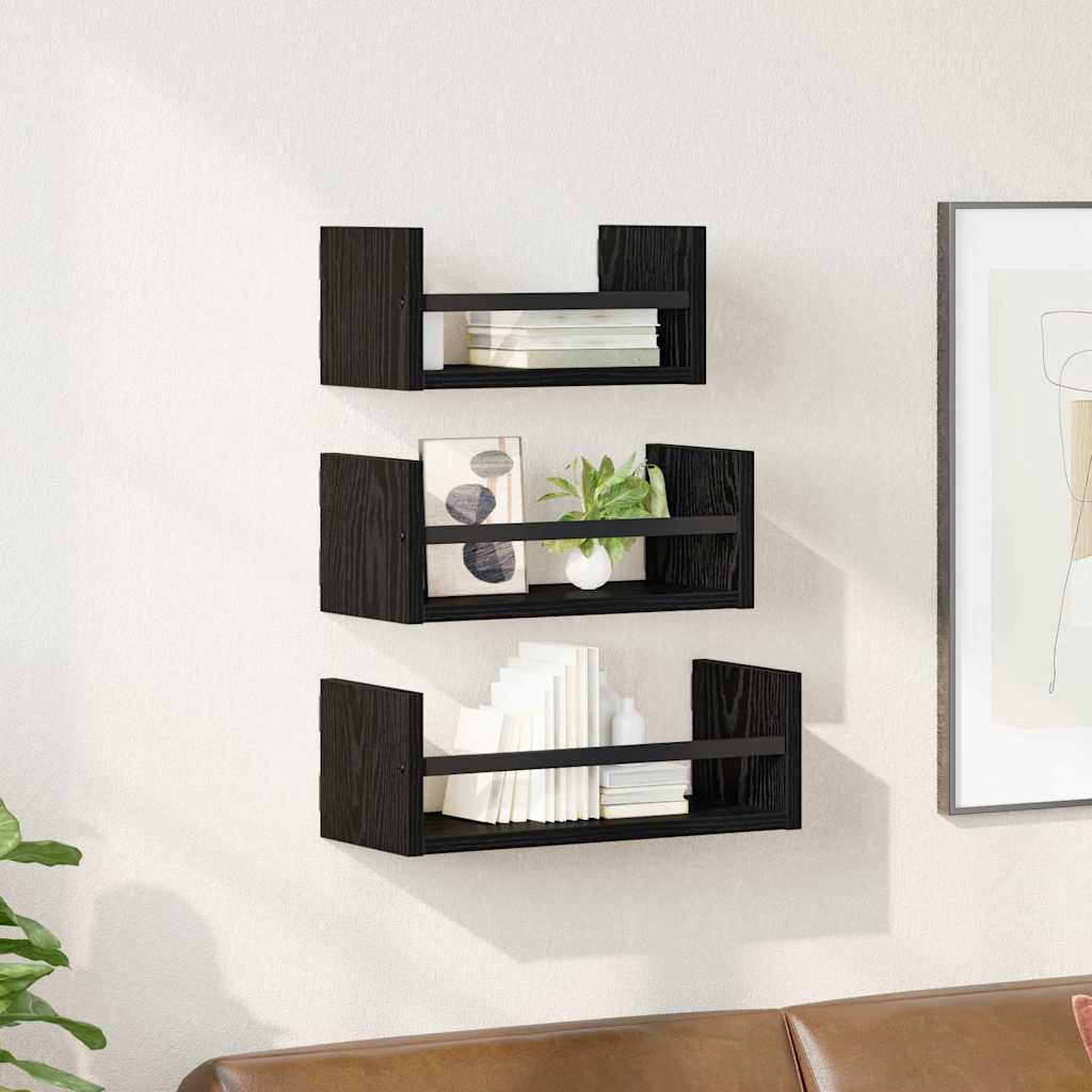 Wandregal-Set 3 stk. Schwarz Eichen-Optik 40x16x14cm
