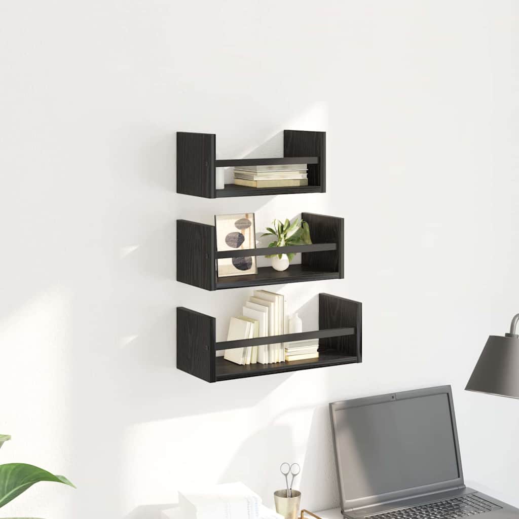 Wandregal-Set 3 stk. Schwarz Eichen-Optik 40x16x14cm