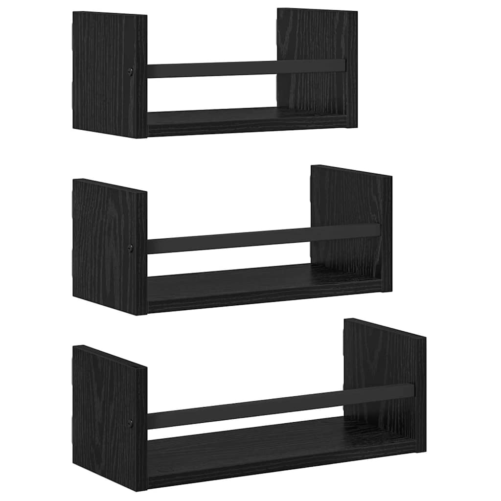 Wandregal-Set 3 stk. Schwarz Eichen-Optik 40x16x14cm