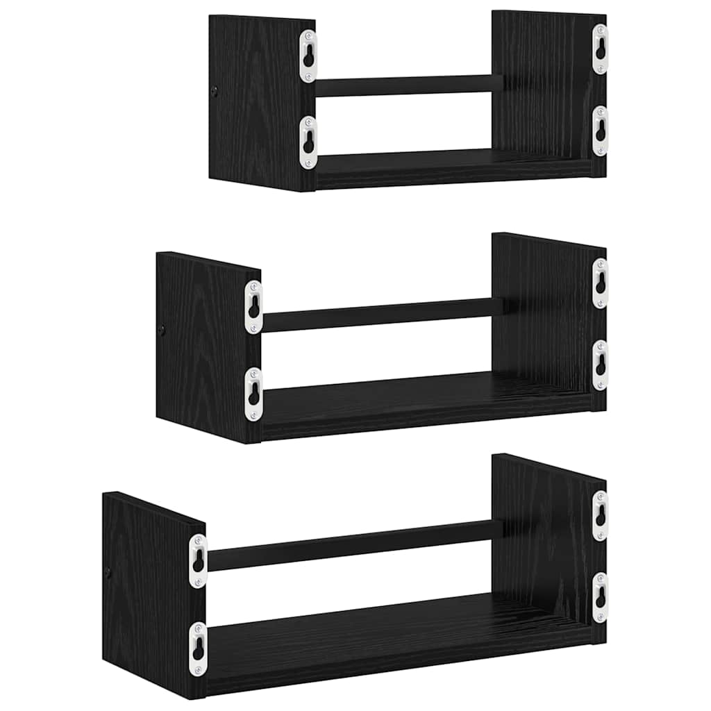 Wandregal-Set 3 stk. Schwarz Eichen-Optik 40x16x14cm