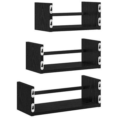 Wandregal-Set 3 stk. Schwarz Eichen-Optik 40x16x14cm