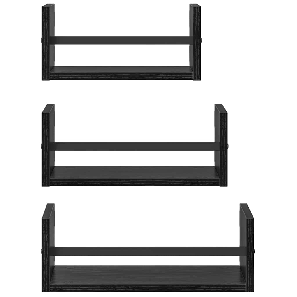 Wandregal-Set 3 stk. Schwarz Eichen-Optik 40x16x14cm