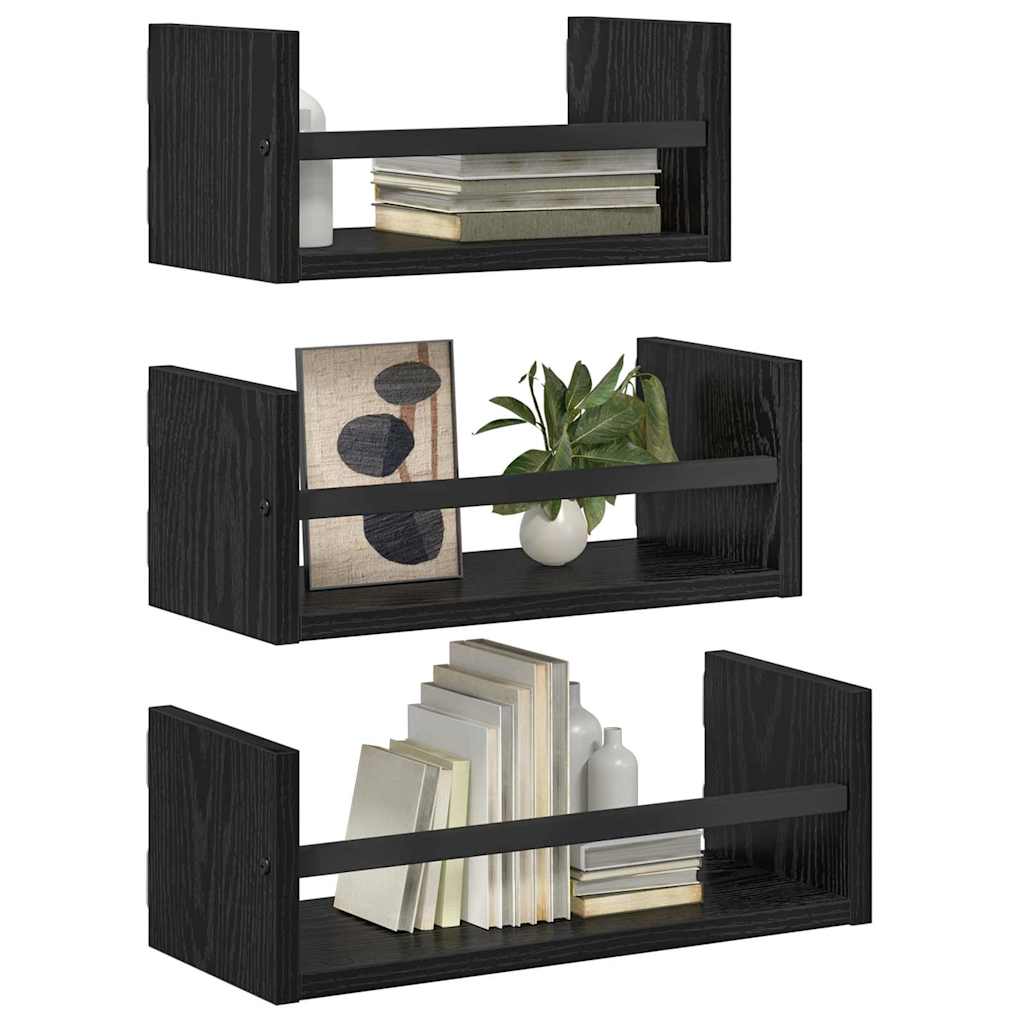 Wandregal-Set 3 stk. Schwarz Eichen-Optik 40x16x14cm