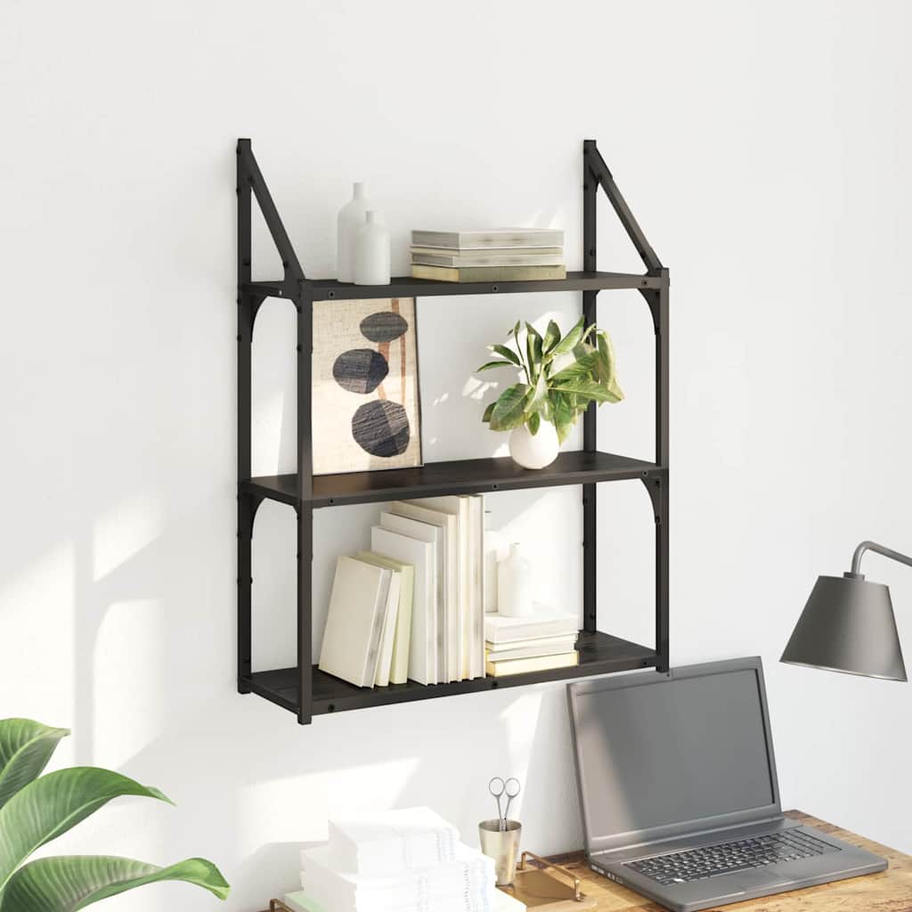 Wandregal Wandhalterung Schwarz Eichen-Optik 60 x 21 x 78,5 cm