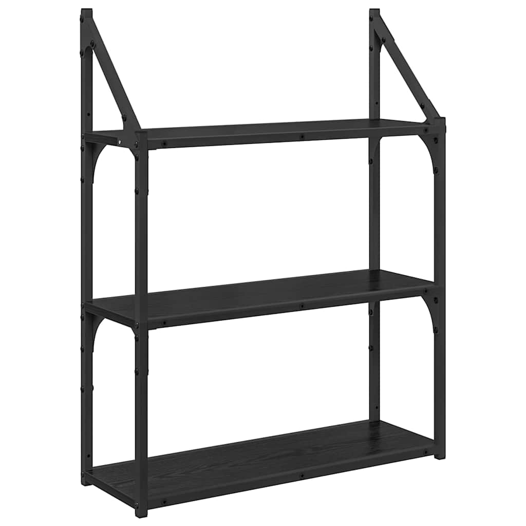 Wandregal Wandhalterung Schwarz Eichen-Optik 60 x 21 x 78,5 cm