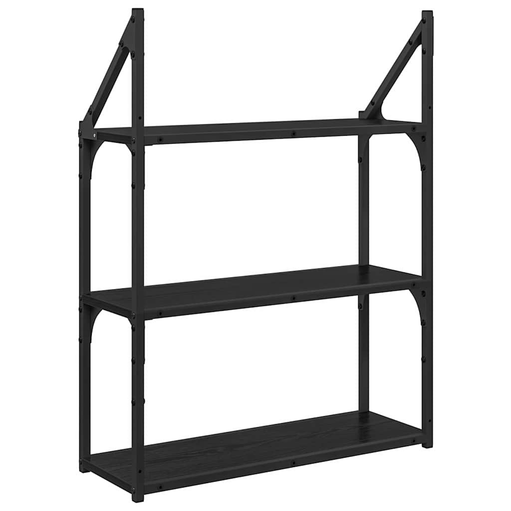 Wandregal Wandhalterung Schwarz Eichen-Optik 60 x 21 x 78,5 cm