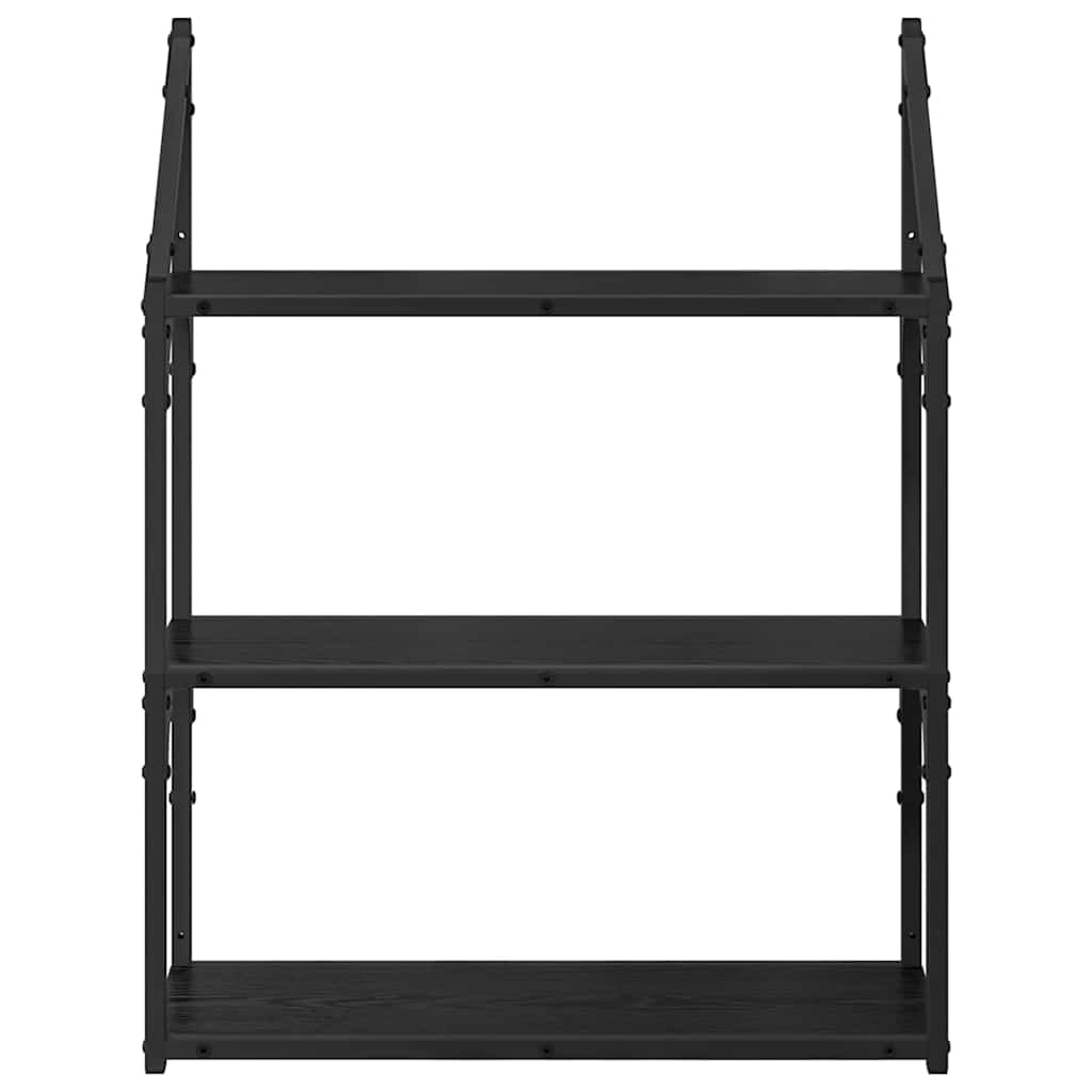 Wandregal Wandhalterung Schwarz Eichen-Optik 60 x 21 x 78,5 cm