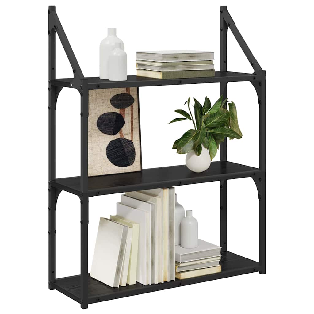 Wandregal Wandhalterung Schwarz Eichen-Optik 60 x 21 x 78,5 cm