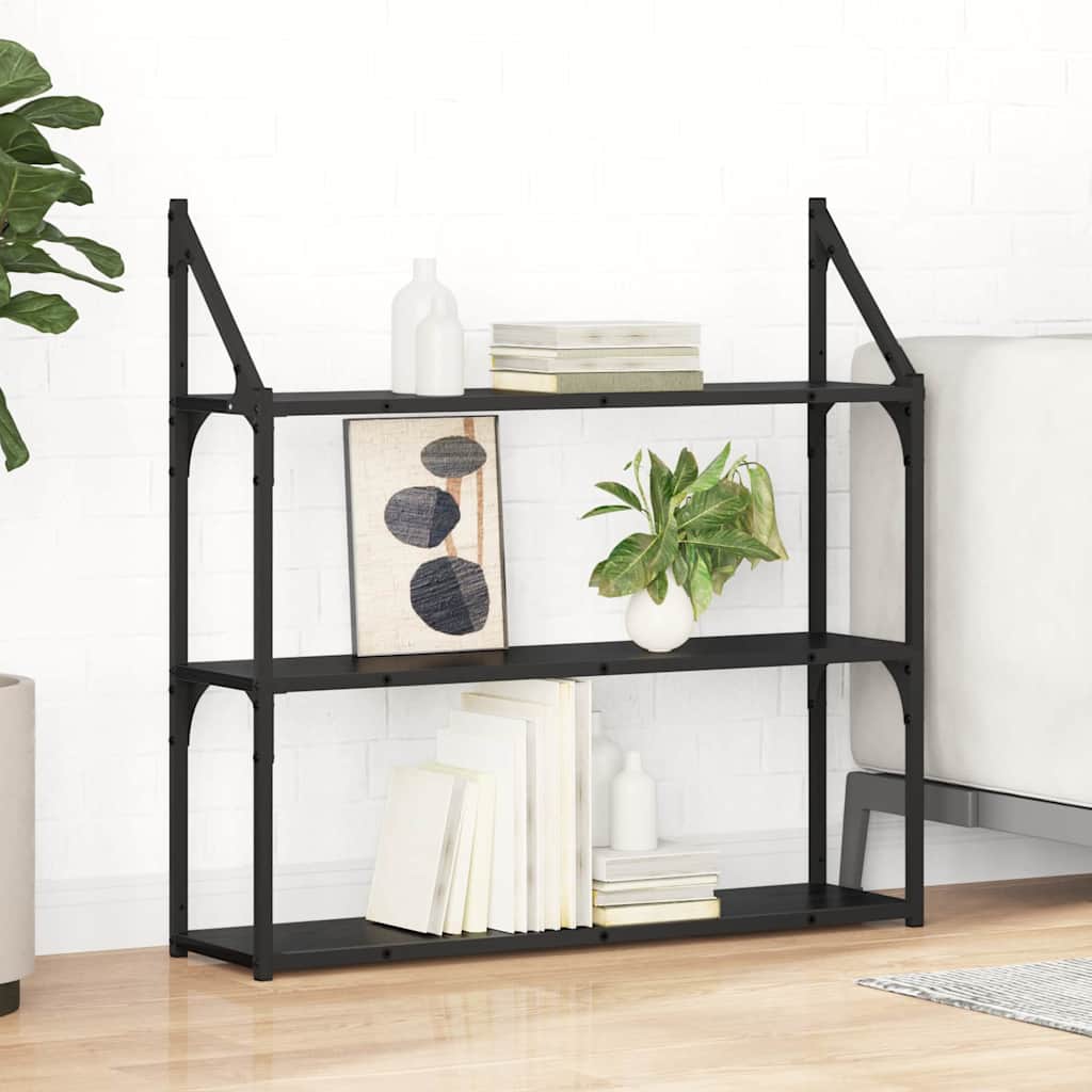 Wandregal Wandhalterung Schwarz Eichen-Optik 80 x 21 x 78,5 cm