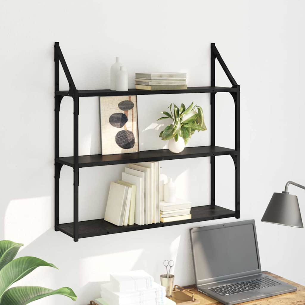 Wandregal Wandhalterung Schwarz Eichen-Optik 80 x 21 x 78,5 cm