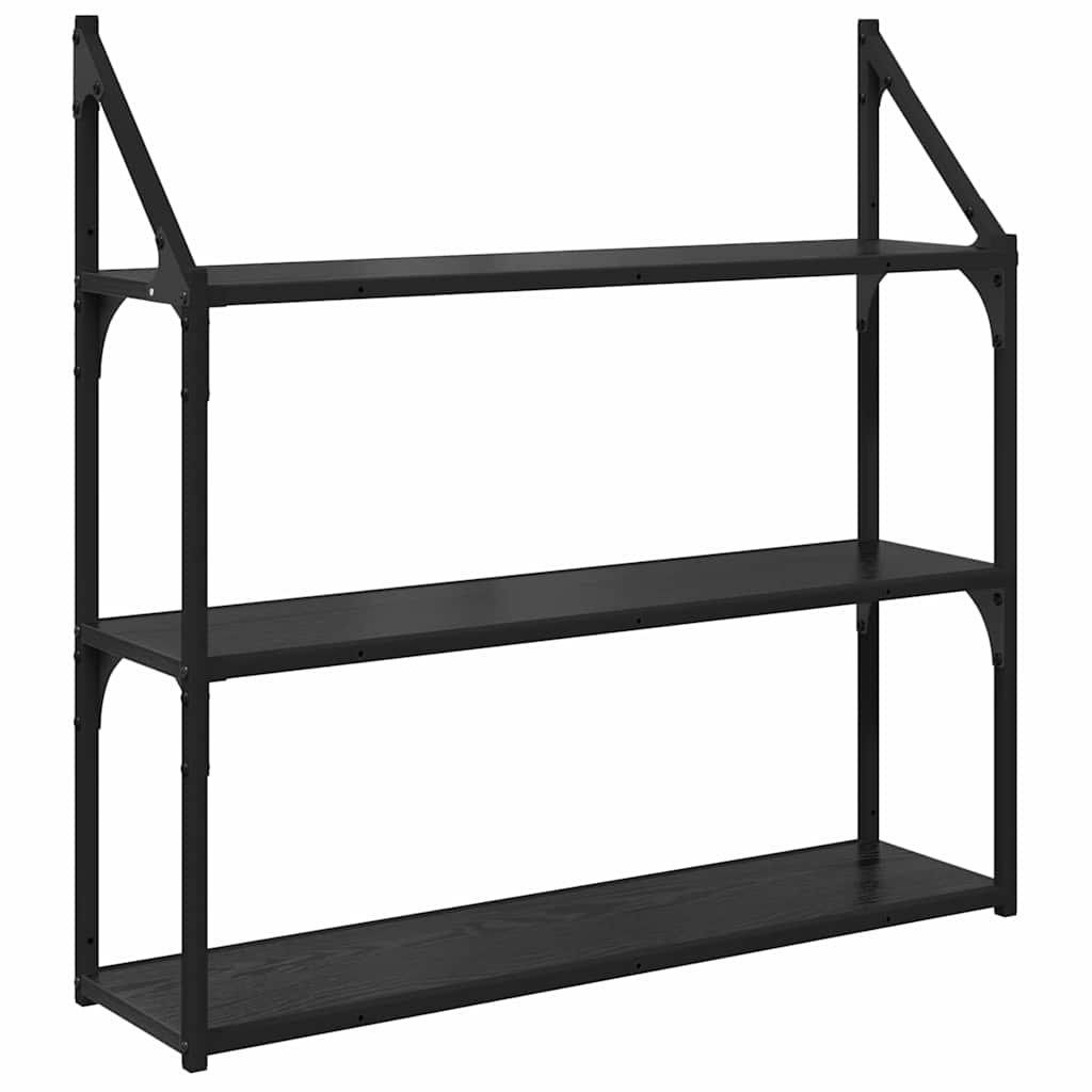 Wandregal Wandhalterung Schwarz Eichen-Optik 80 x 21 x 78,5 cm