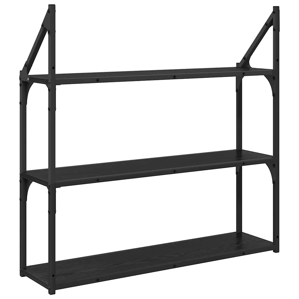 Wandregal Wandhalterung Schwarz Eichen-Optik 80 x 21 x 78,5 cm