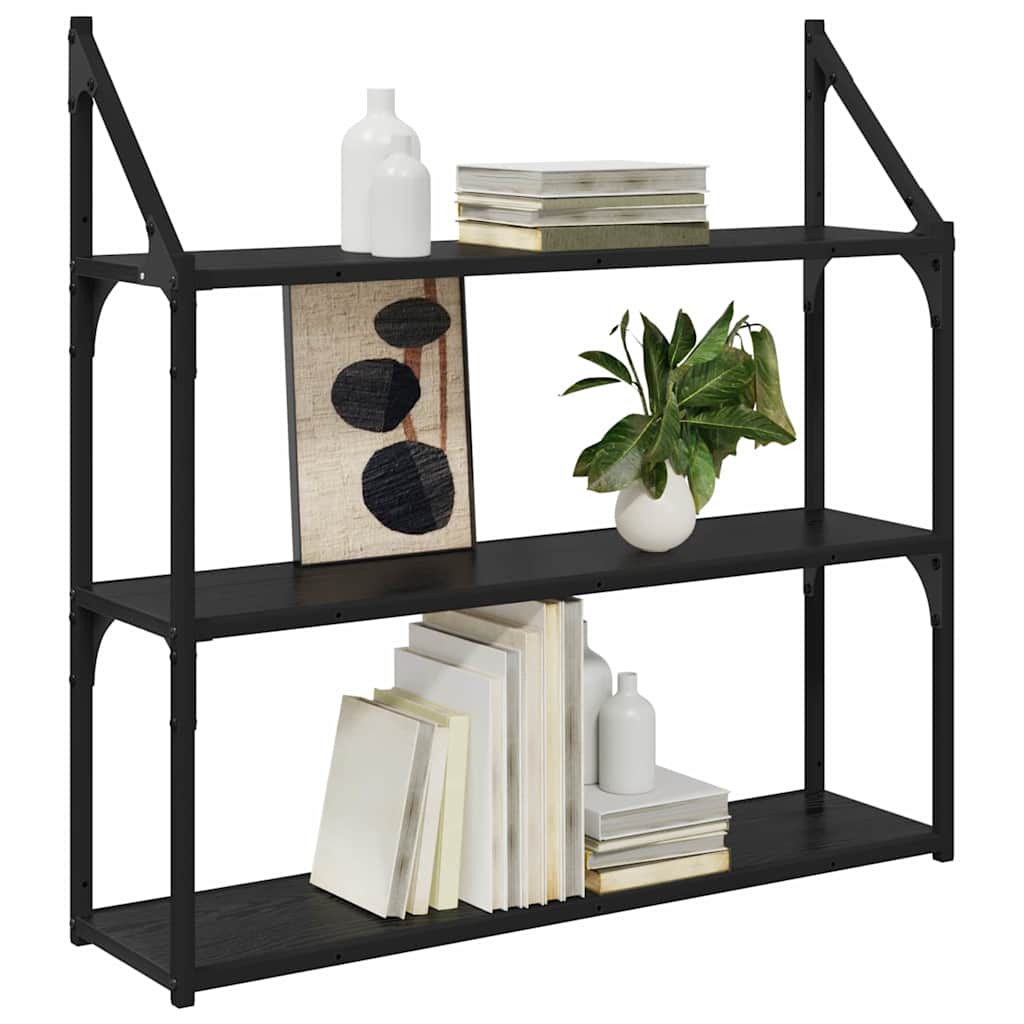 Wandregal Wandhalterung Schwarz Eichen-Optik 80 x 21 x 78,5 cm
