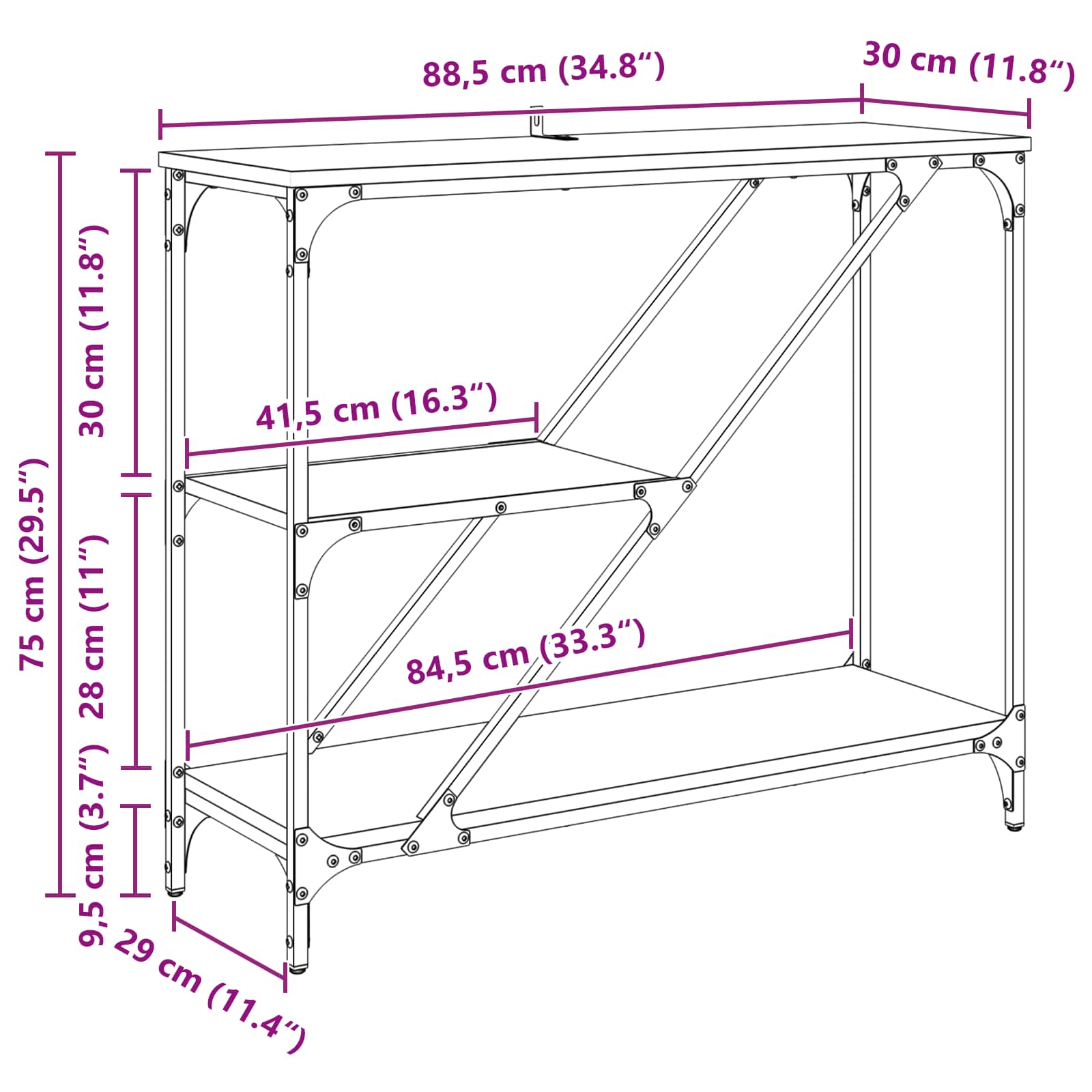 Konsolentisch Artisan-Eiche 88,5 x 30 x 75 cm Holzwerkstoff