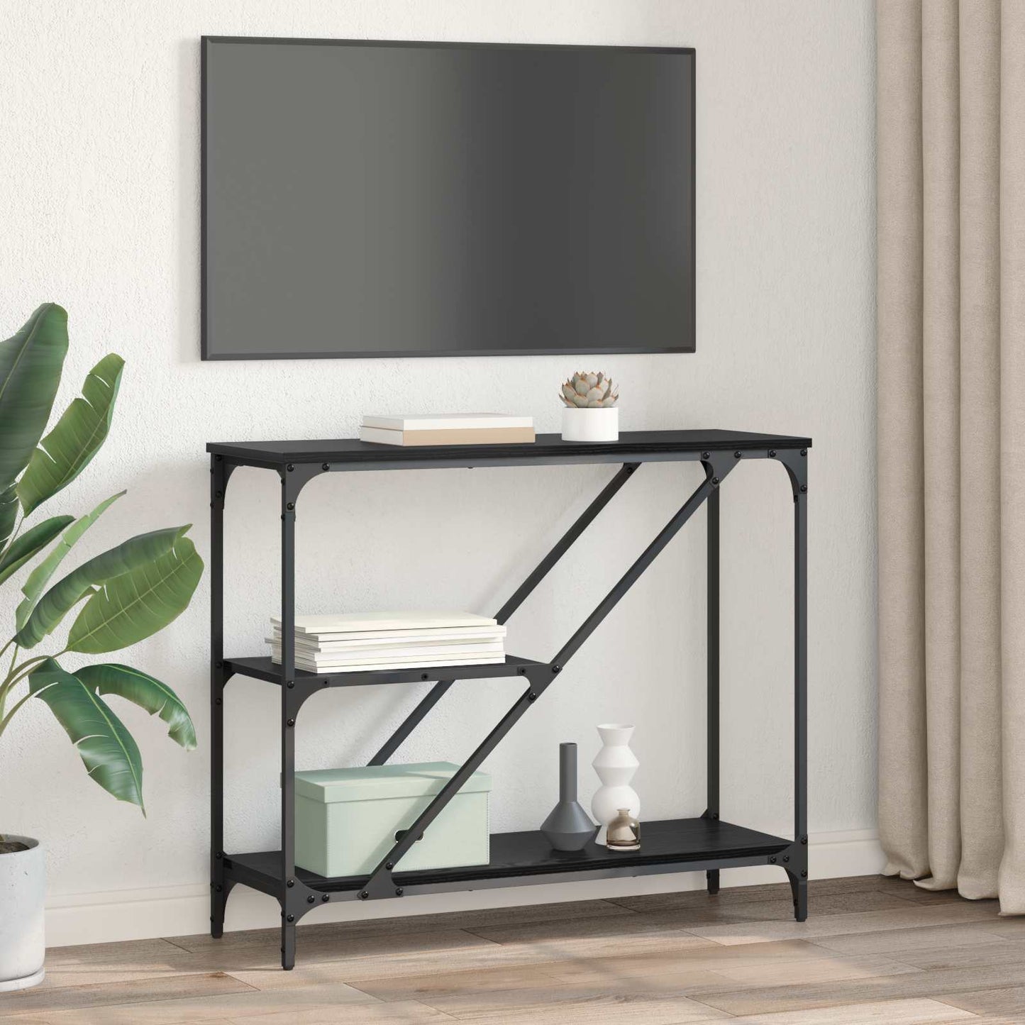Konsolentisch Schwarz Eichen-Optik 88,5 x 30 x 75 cm