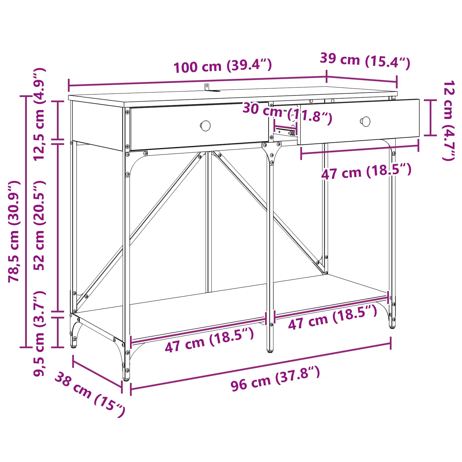 Konsolentisch Altholz 100 x 39 x 78,5 cm Holzwerkstoff