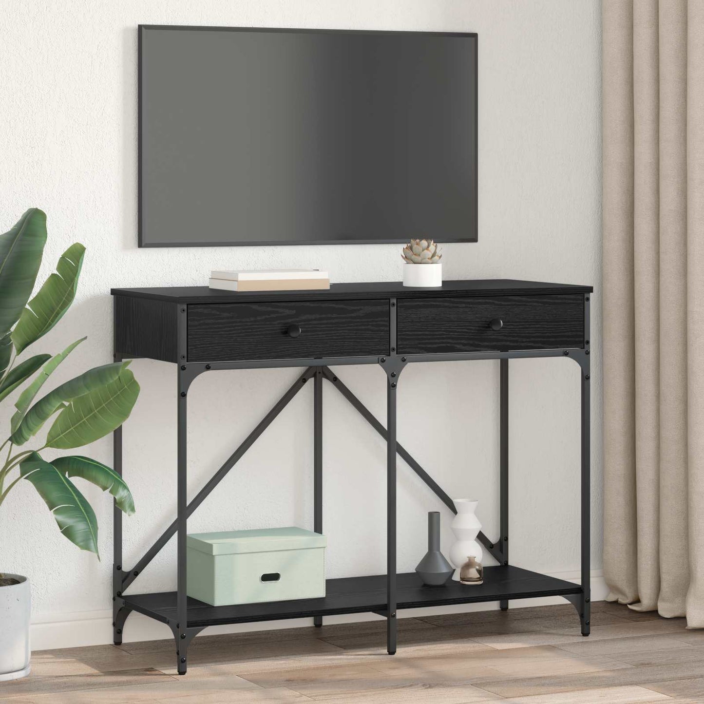 Konsolentisch Schwarz Eichen-Optik 100 x 39 x 78,5 cm