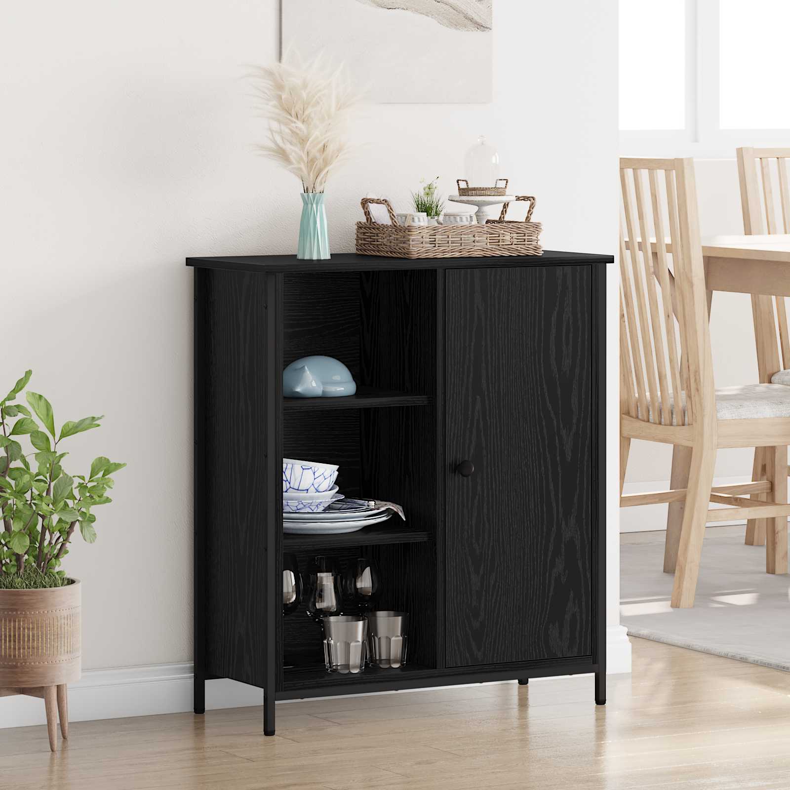 Sideboard Schwarz Eichen-Optik 70 x 30 x 80 cm Holzwerkstoff