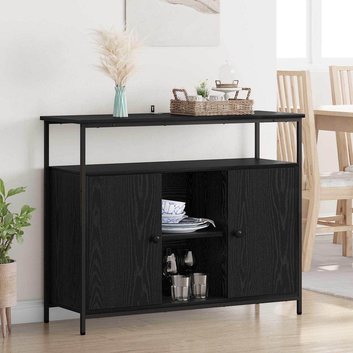 Sideboard Schwarz Eichen-Optik 100 x 35 x 80 cm Holzwerkstoff