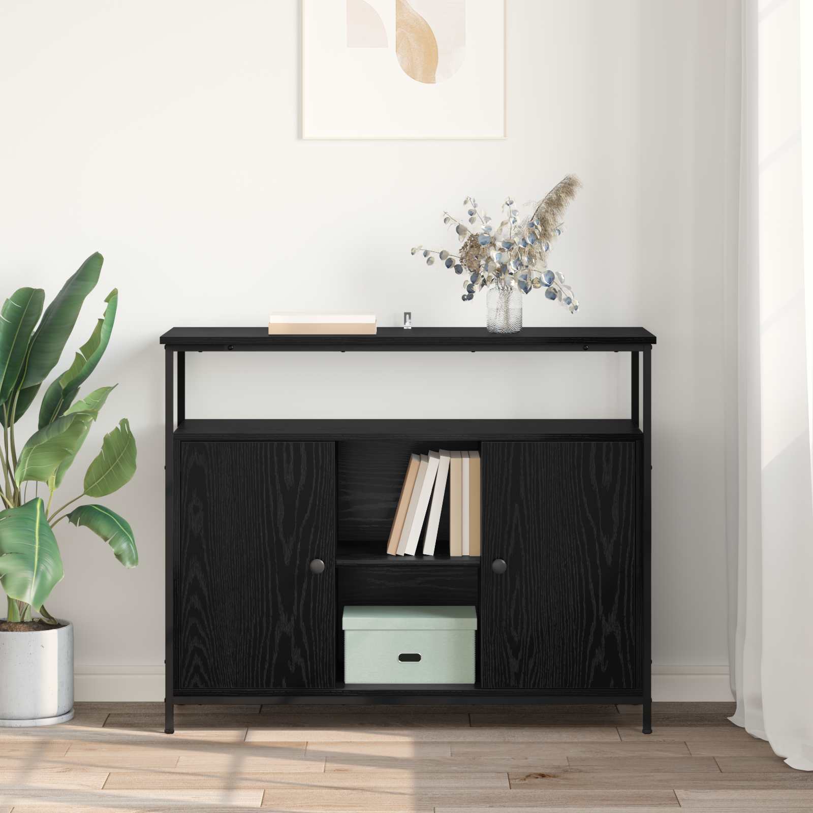 Sideboard Schwarz Eichen-Optik 100 x 35 x 80 cm Holzwerkstoff