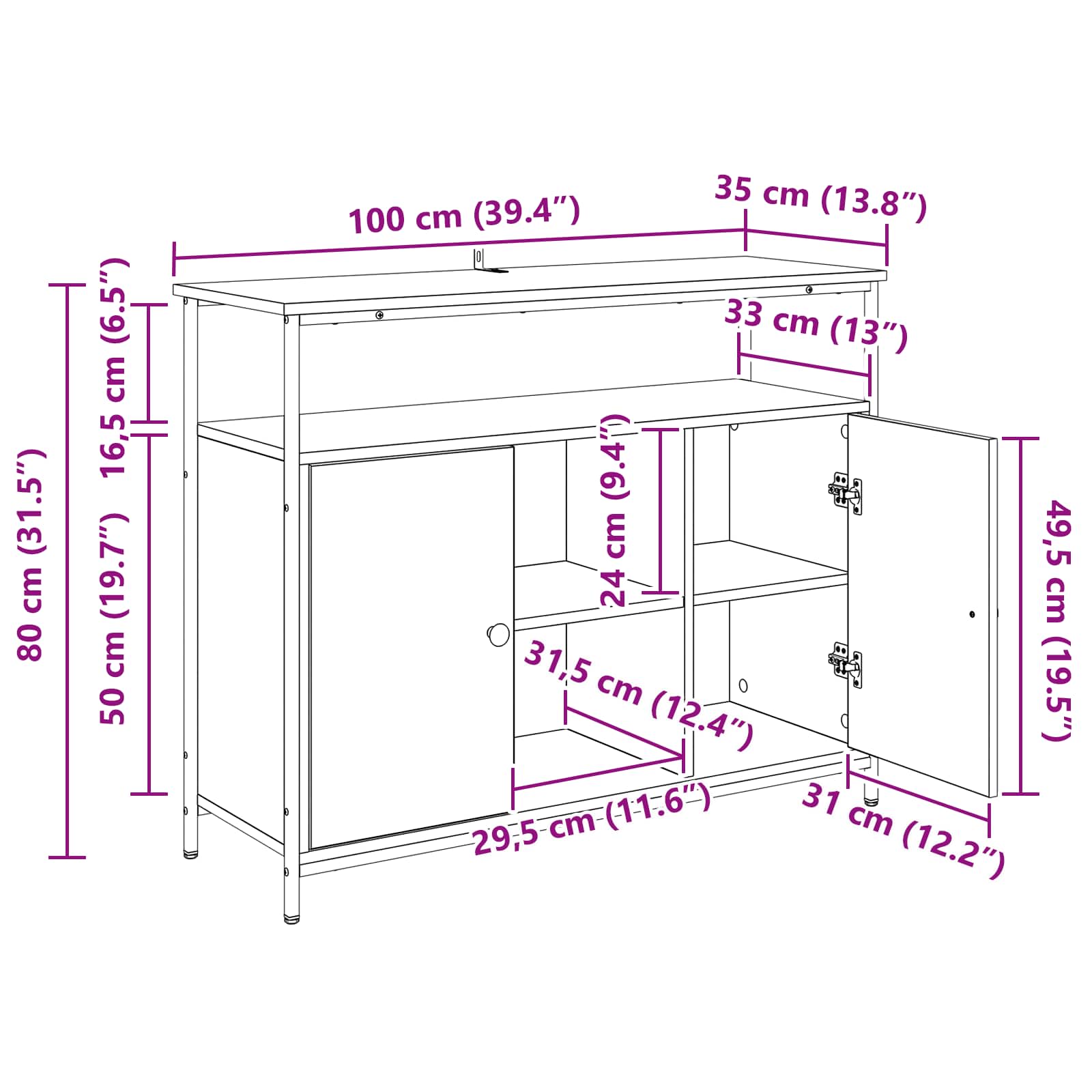 Sideboard Schwarz Eichen-Optik 100 x 35 x 80 cm Holzwerkstoff