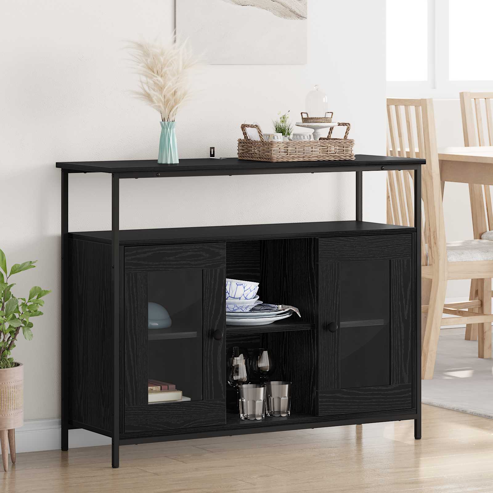 Sideboard Schwarz Eichen-Optik 100 x 35 x 80 cm Holzwerkstoff