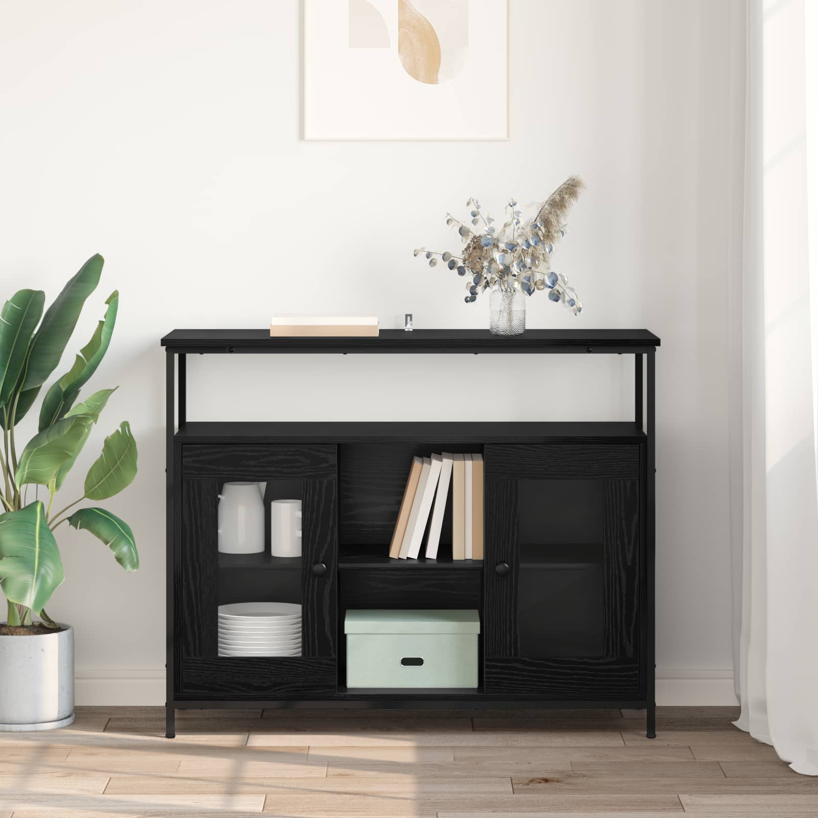 Sideboard Schwarz Eichen-Optik 100 x 35 x 80 cm Holzwerkstoff