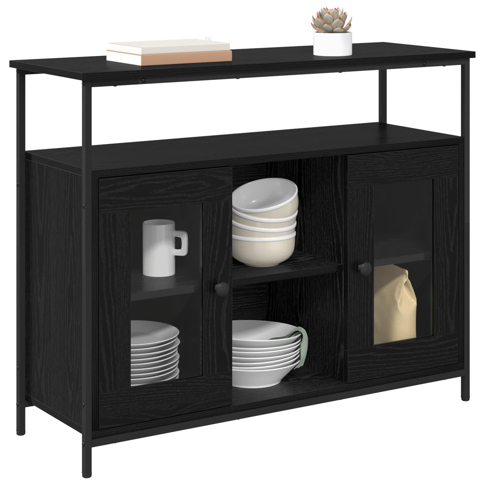 Sideboard Schwarz Eichen-Optik 100 x 35 x 80 cm Holzwerkstoff