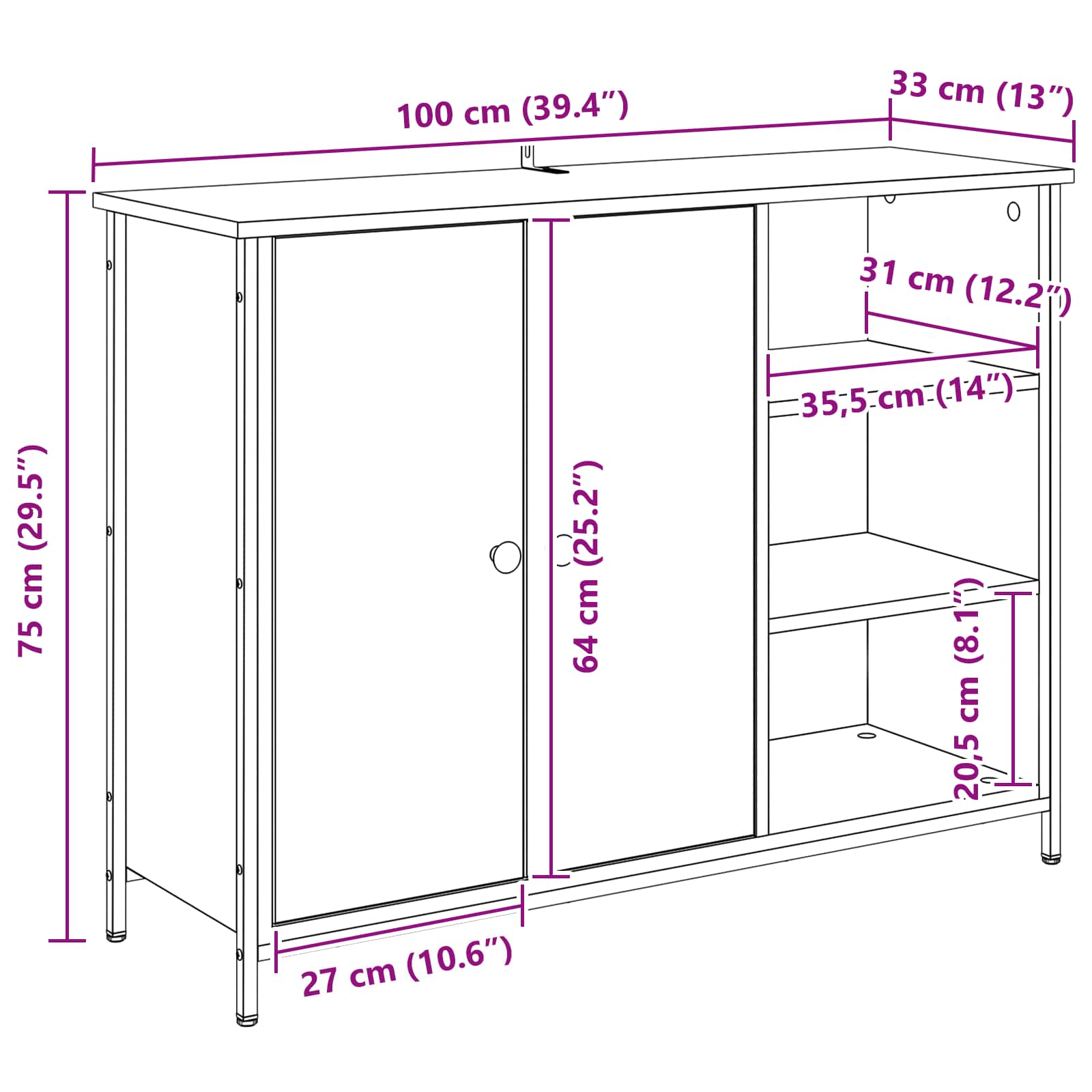Sideboard Artisan-Eiche 100 x 33 x 75 cm Holzwerkstoff