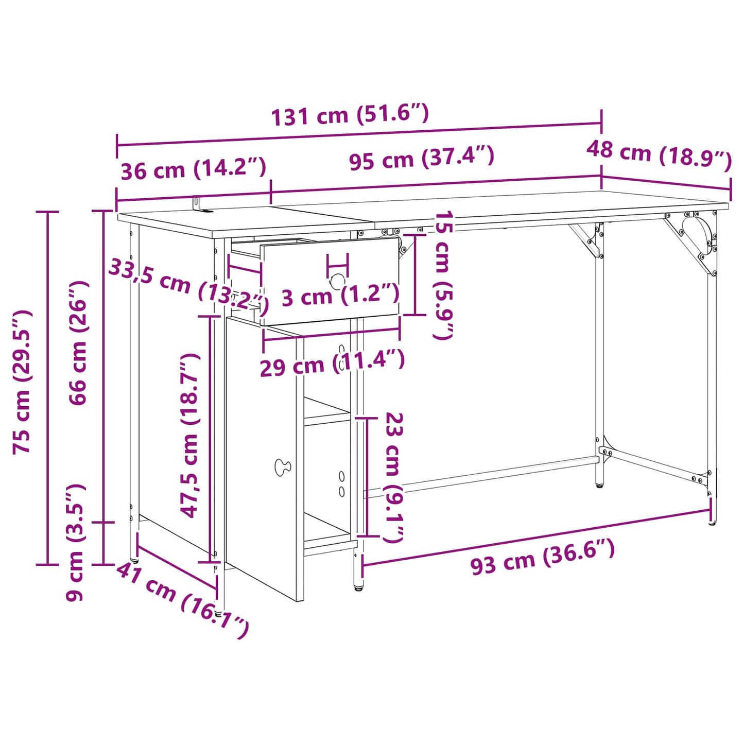 Computertisch Artisan-Eiche 131 x 48 x 75 cm Holzwerkstoff