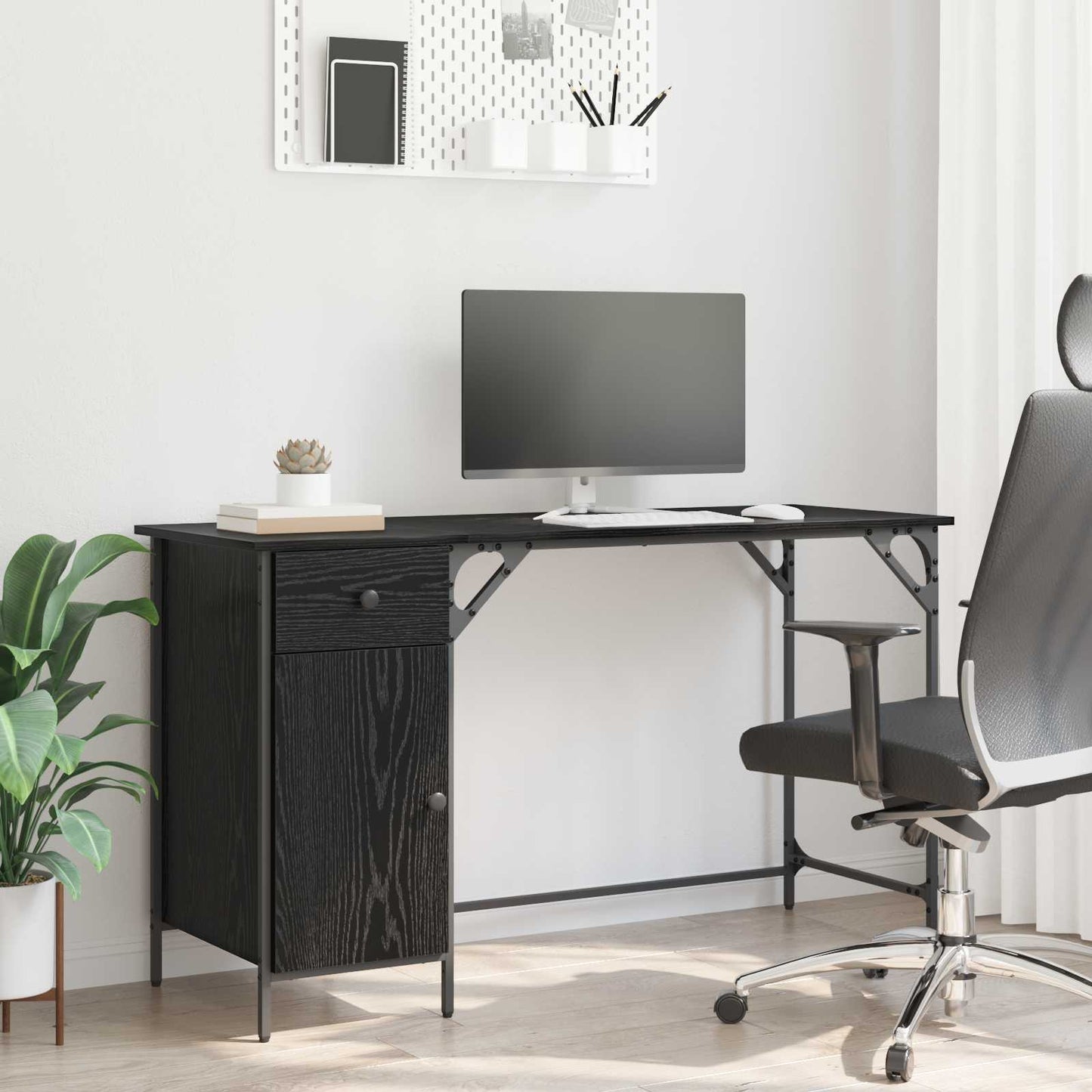 Computertisch Schwarz Eichen-Optik 131 x 48 x 75 cm
