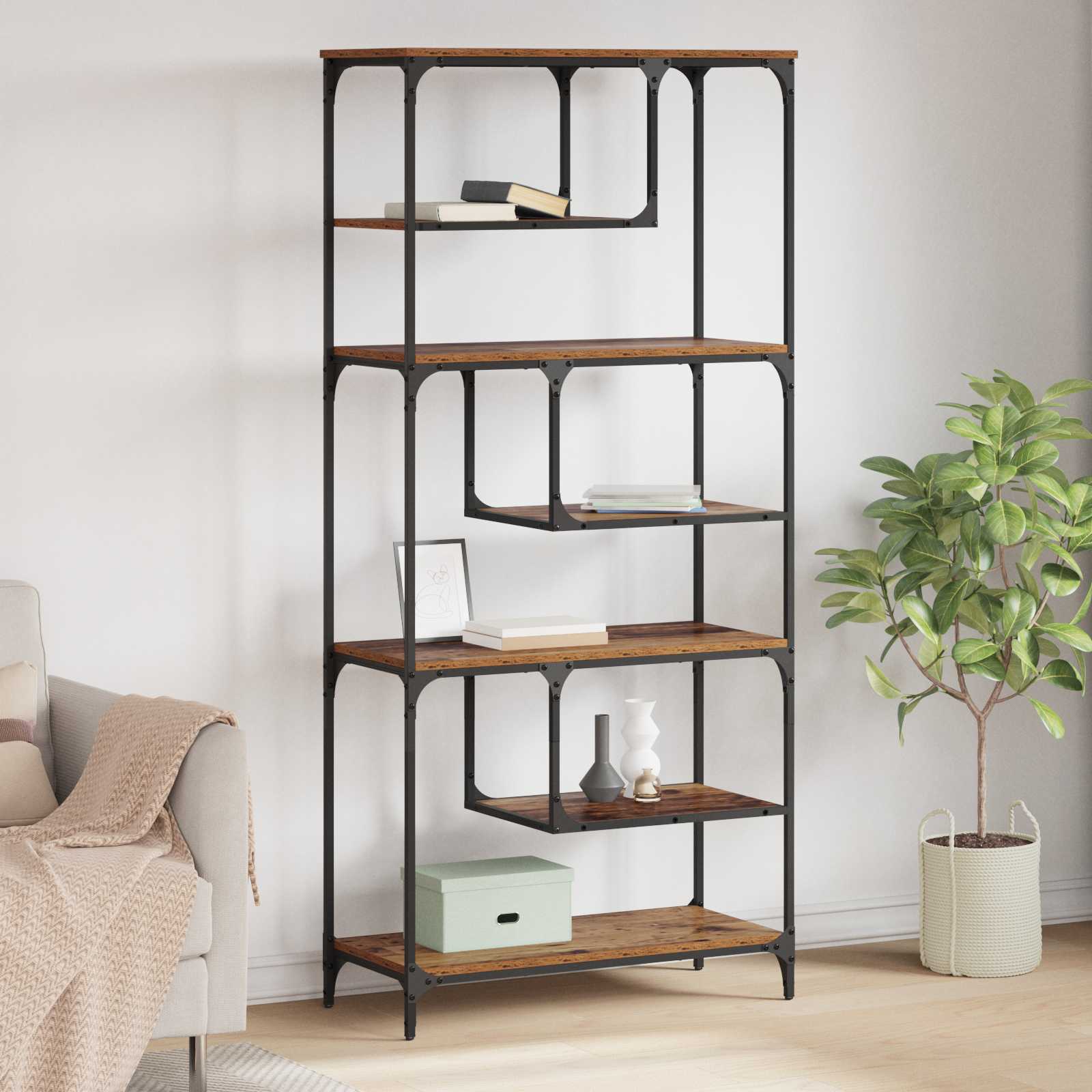 Bücherregal 6 Ebenen 81 x 36 x 176 cm Holzwerkstoff Altholz