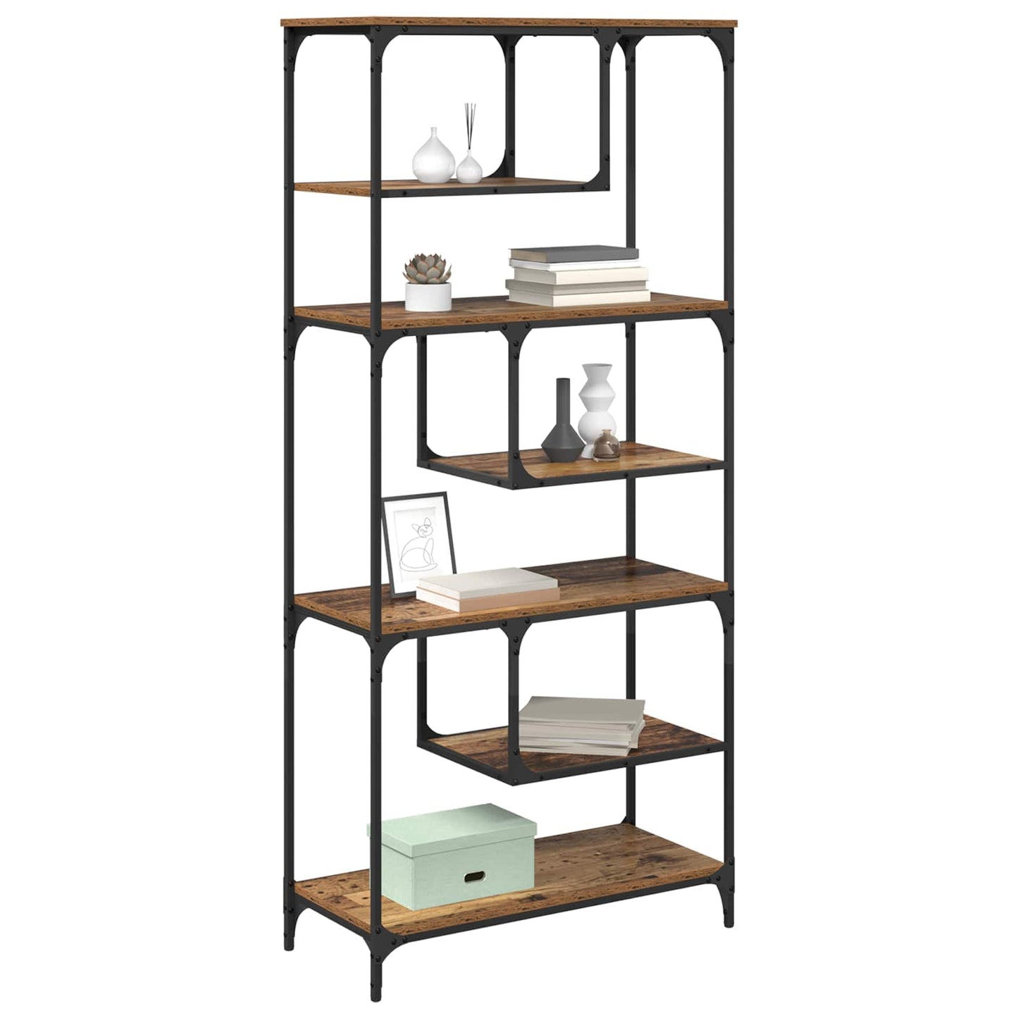 Bücherregal 6 Ebenen 81 x 36 x 176 cm Holzwerkstoff Altholz