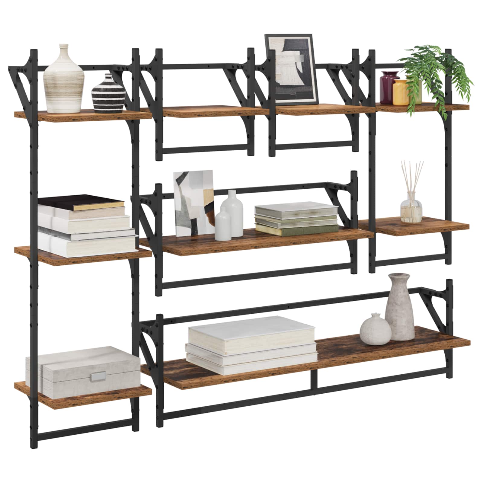 Wandregal-Set 6 stk. Altholz 100 x 25 x 30 cm Holzwerkstoff