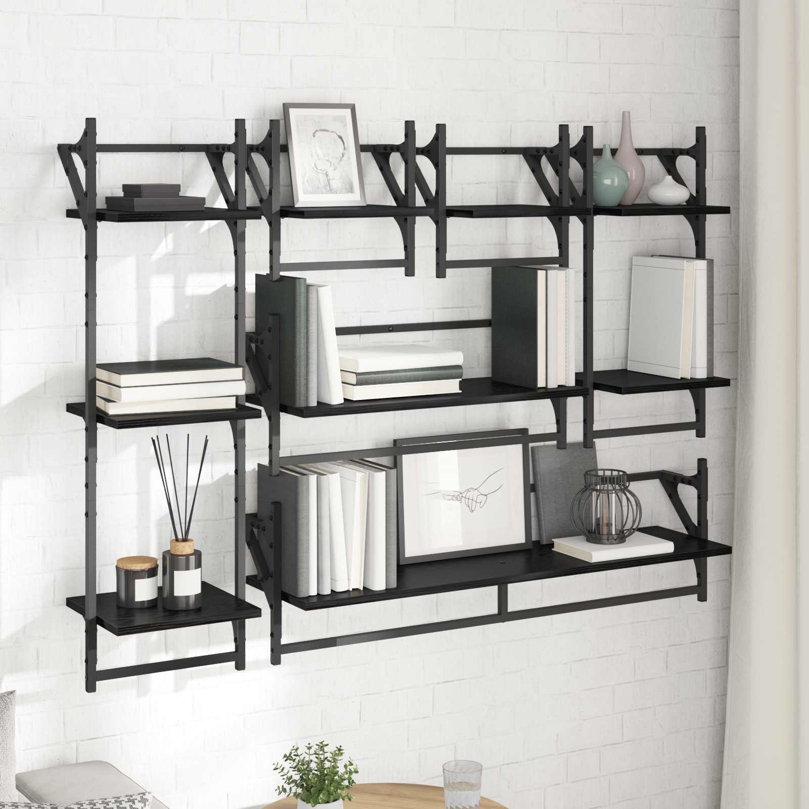 Wandregal-Set 6 stk. Schwarz Eichen-Optik 100 x 25 x 30 cm