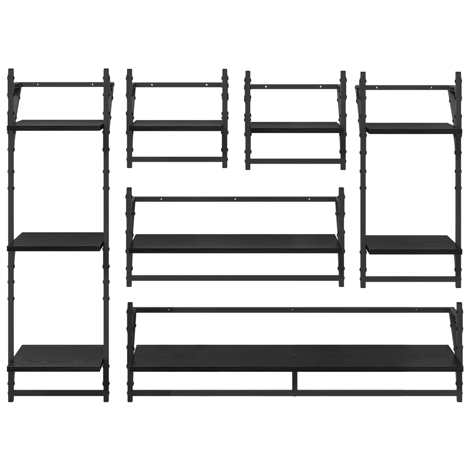 Wandregal-Set 6 stk. Schwarz Eichen-Optik 100 x 25 x 30 cm