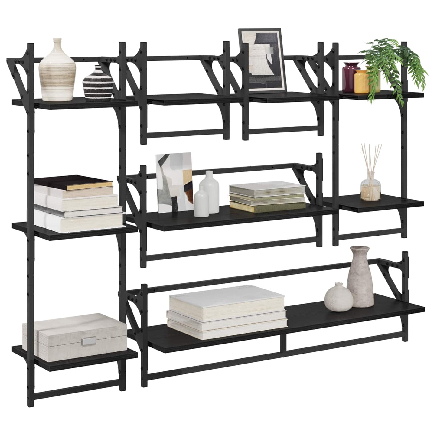 Wandregal-Set 6 stk. Schwarz Eichen-Optik 100 x 25 x 30 cm