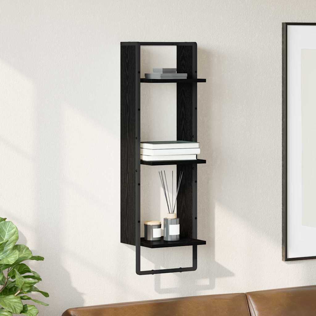 Wandregal Wandhalterung Schwarz Eichen-Optik 30 x 25 x 100 cm