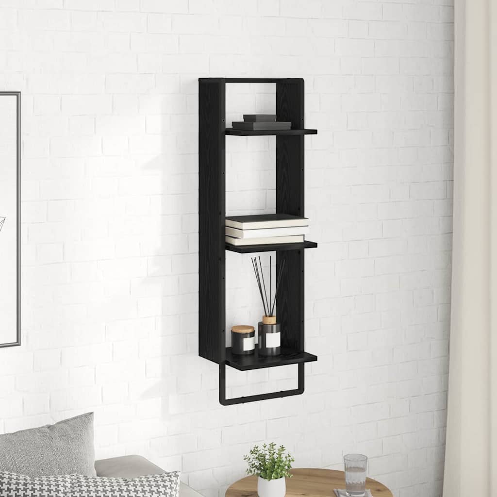 Wandregal Wandhalterung Schwarz Eichen-Optik 30 x 25 x 100 cm