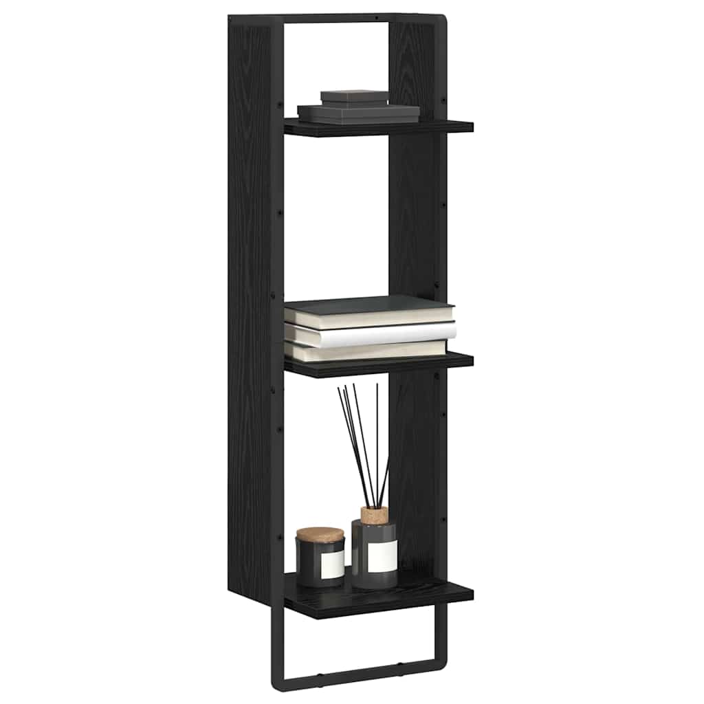 Wandregal Wandhalterung Schwarz Eichen-Optik 30 x 25 x 100 cm