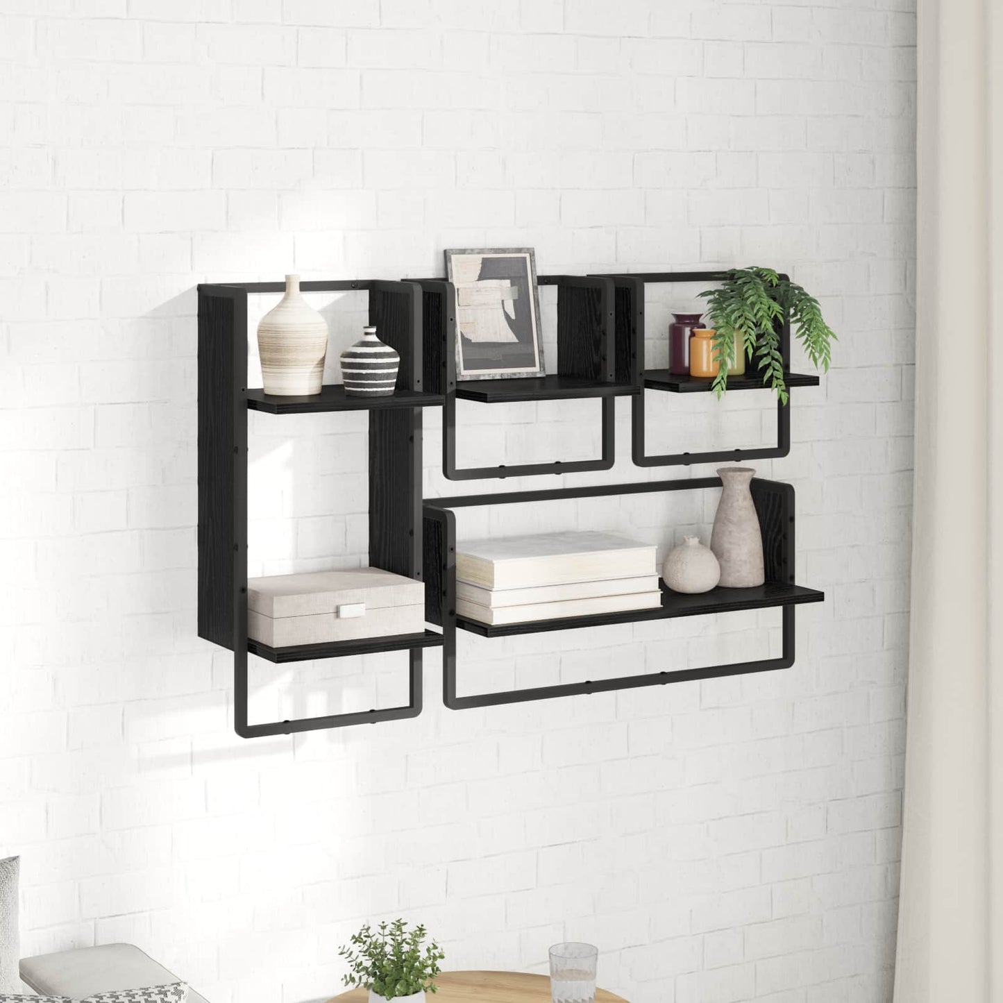 Wandregal-Set 4 stk. Schwarz Eichen-Optik 65 x 25 x 30 cm