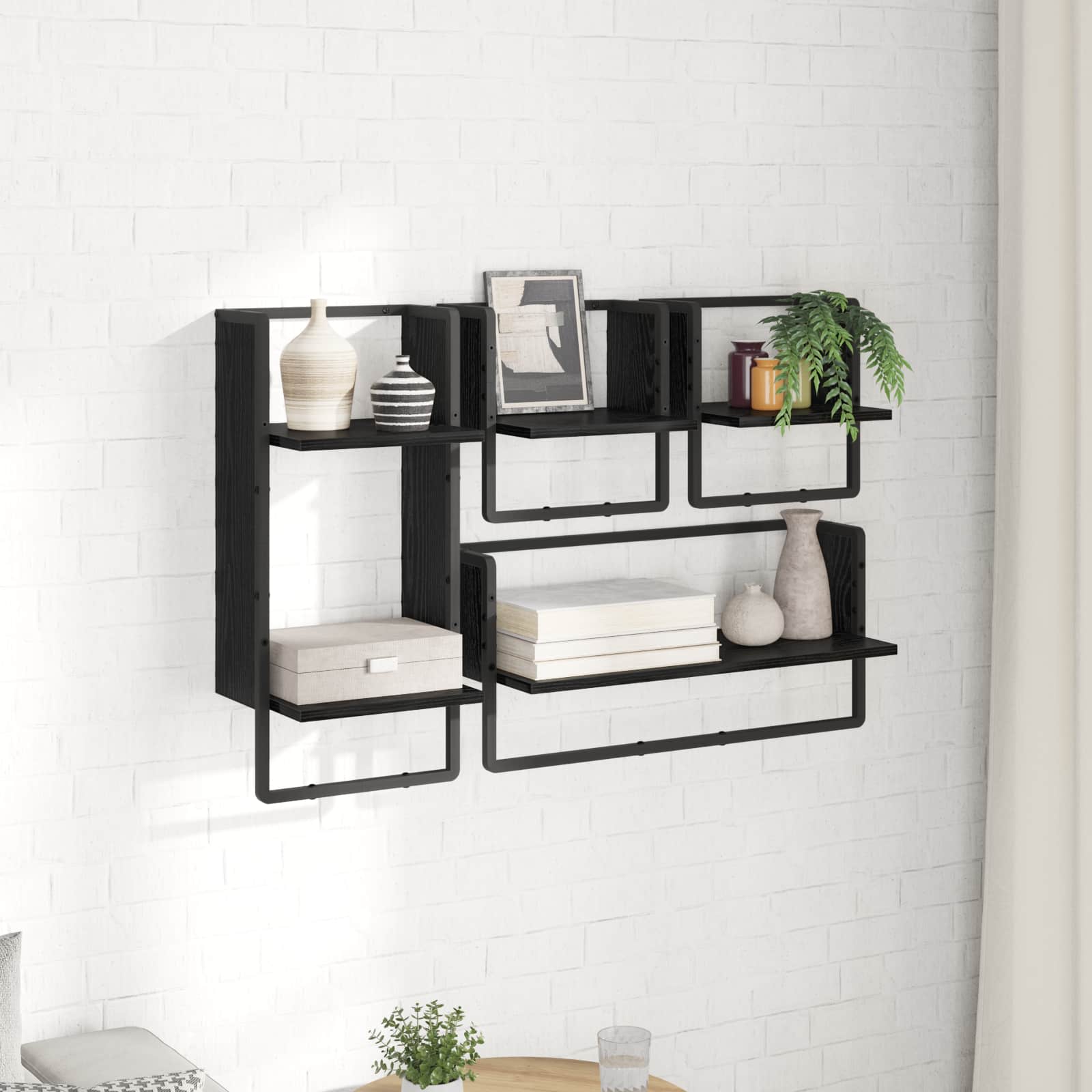Wandregal-Set 4 stk. Schwarz Eichen-Optik 65 x 25 x 30 cm
