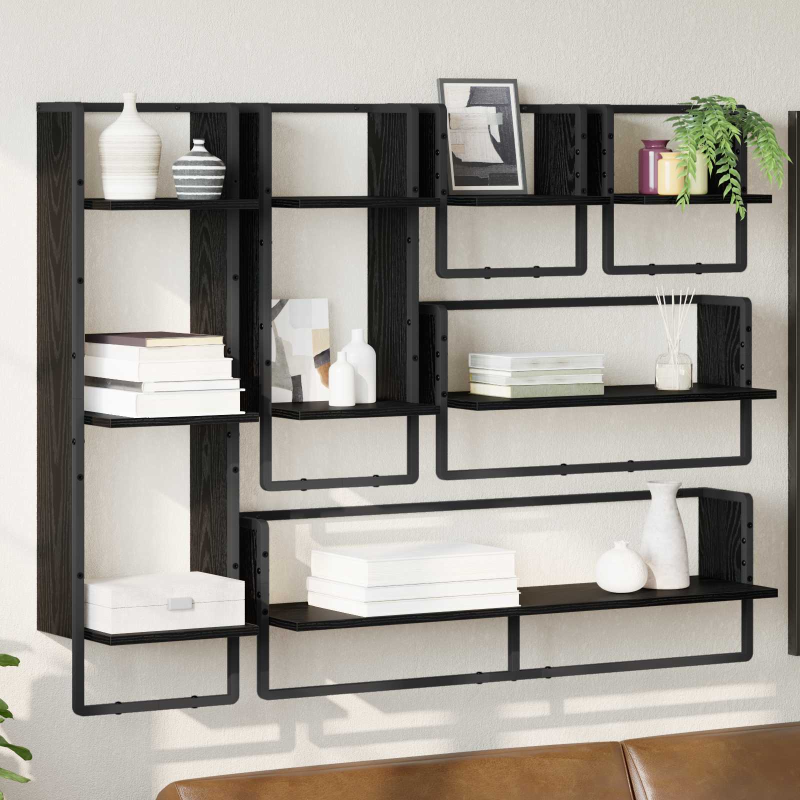 Wandregal-Set 6 stk. Schwarz Eichen-Optik 100 x 25 x 30 cm