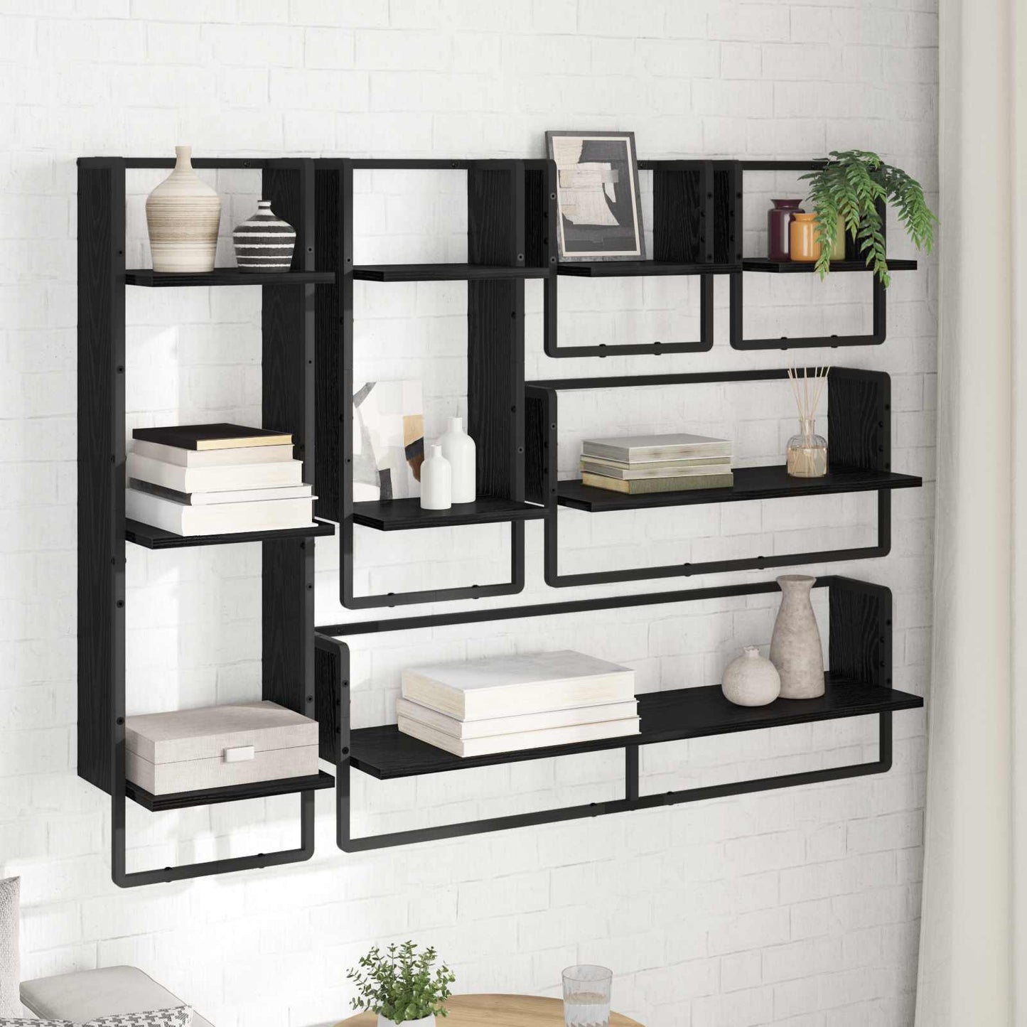 Wandregal-Set 6 stk. Schwarz Eichen-Optik 100 x 25 x 30 cm