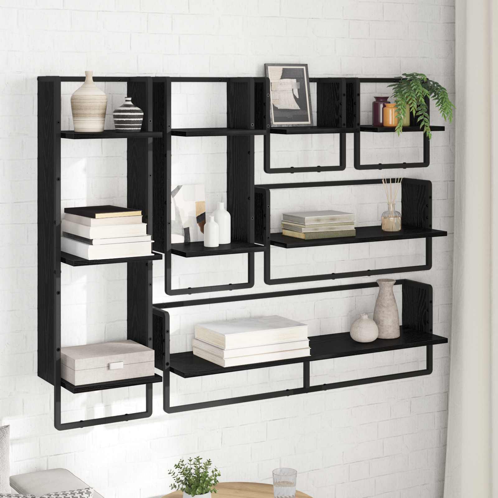 Wandregal-Set 6 stk. Schwarz Eichen-Optik 100 x 25 x 30 cm