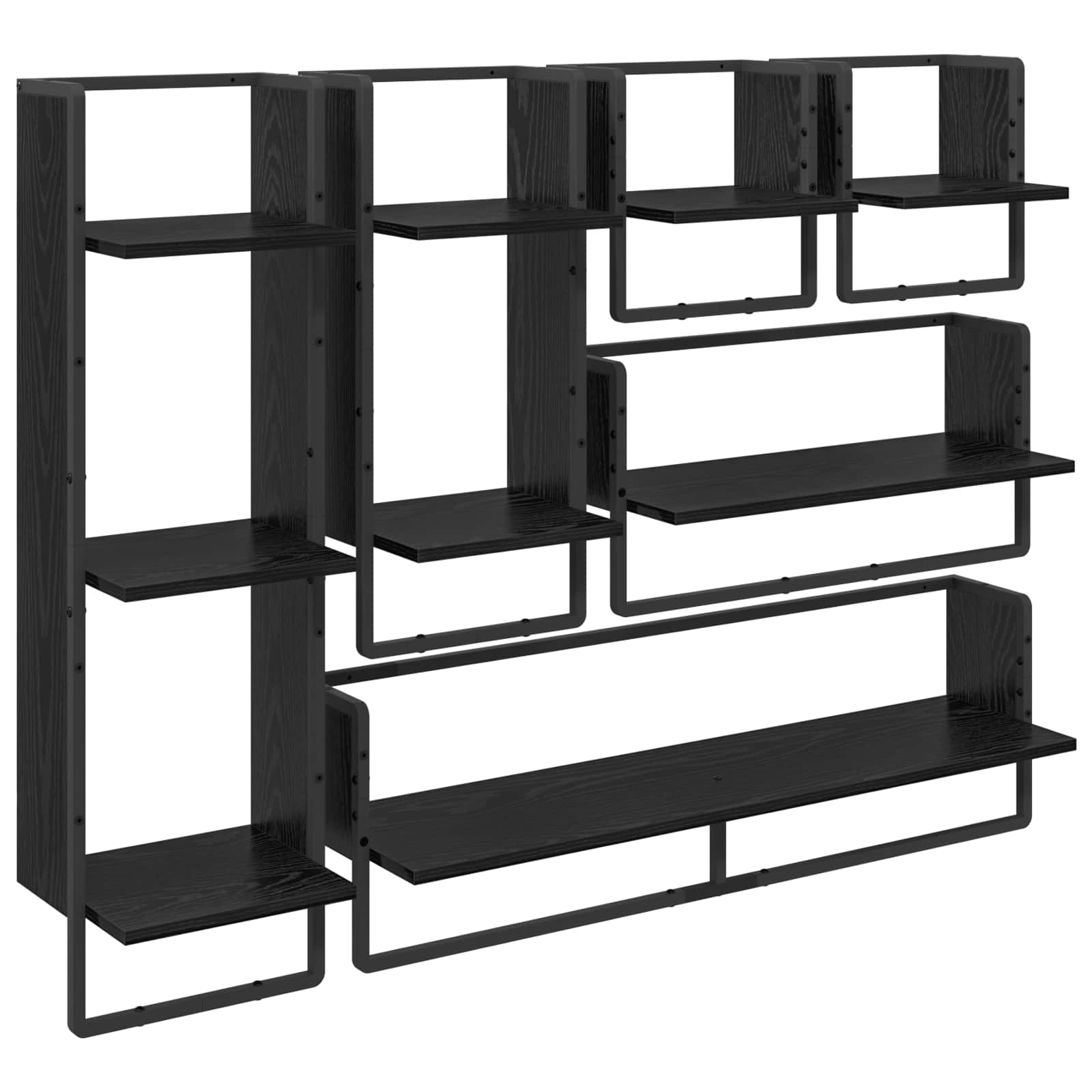 Wandregal-Set 6 stk. Schwarz Eichen-Optik 100 x 25 x 30 cm