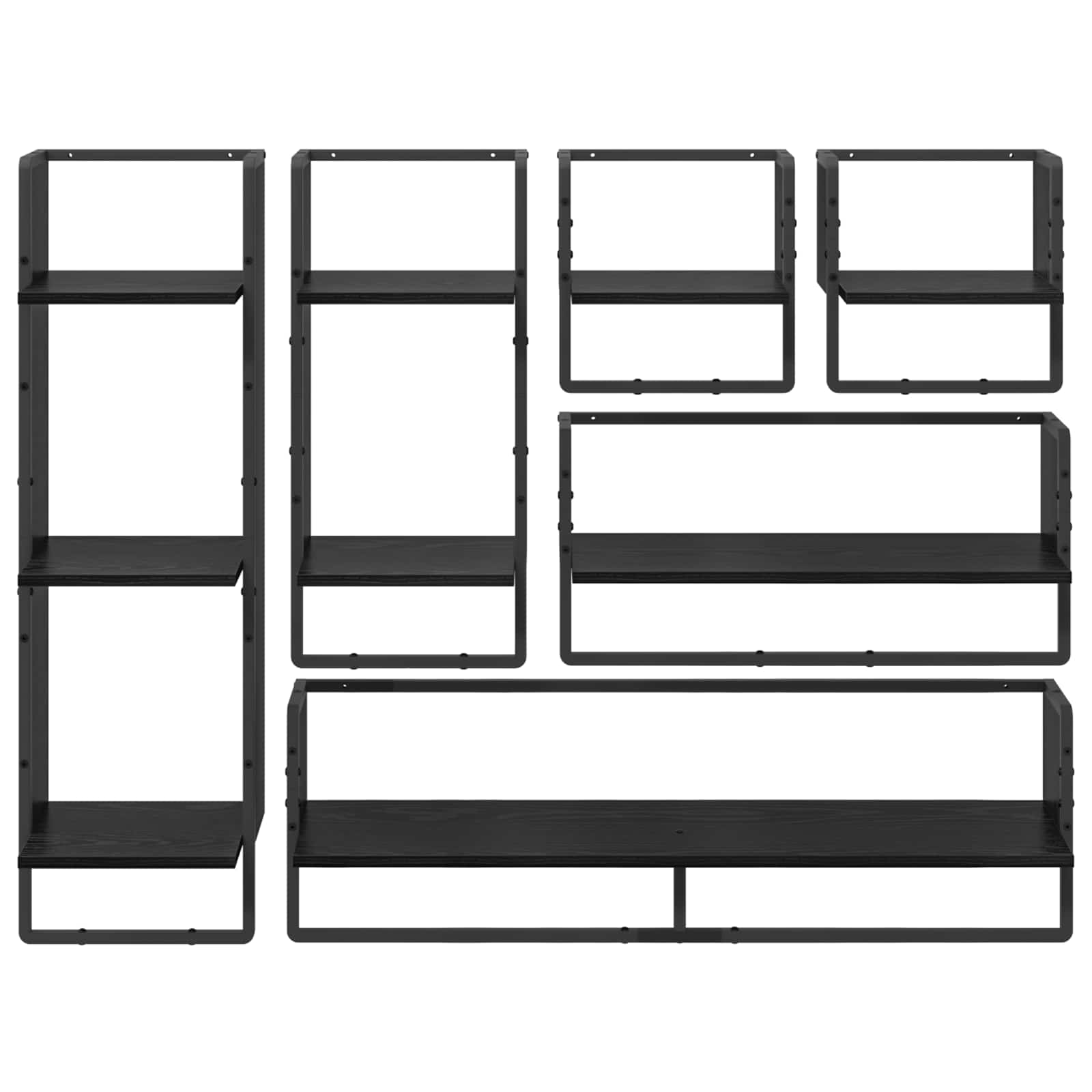 Wandregal-Set 6 stk. Schwarz Eichen-Optik 100 x 25 x 30 cm